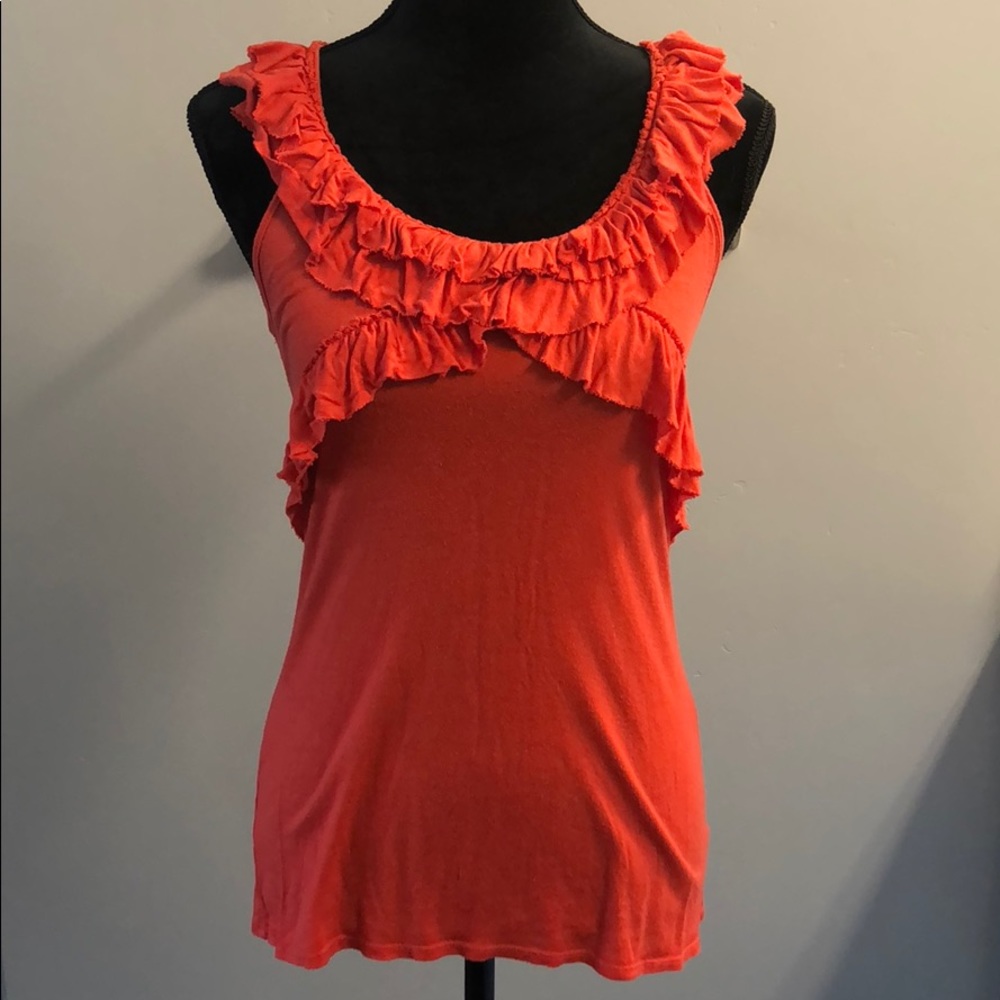 Ruffled Orange Coral Sleeveless Blouse